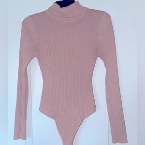 Mauve Long sleeve ribbed sweater turtle neck body suit